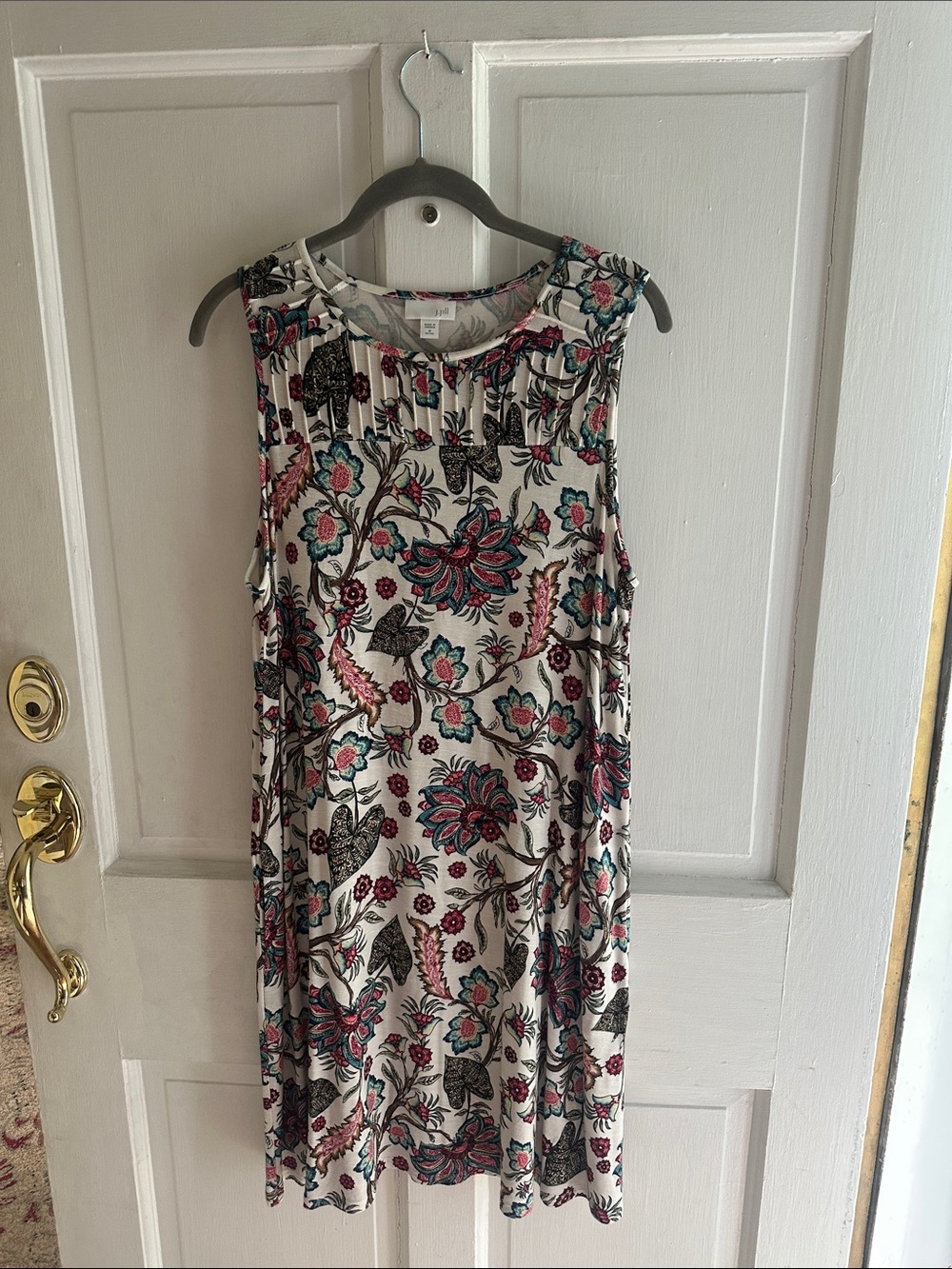 J. Jill Sleeveless Floral Swing Dress - White with Teal & Pink
